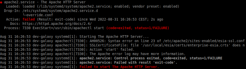 Apache2 service stopped
